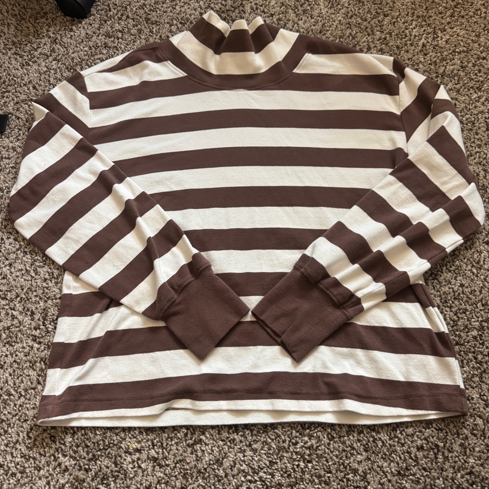 Maeve Chocolate and Cream Striped Turtleneck